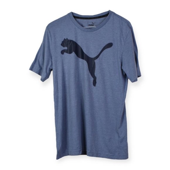Puma Shirt S Mens Blue Short Sleeve Logo Graphic Tee Crew Neck Activewear - Picture 1 of 7